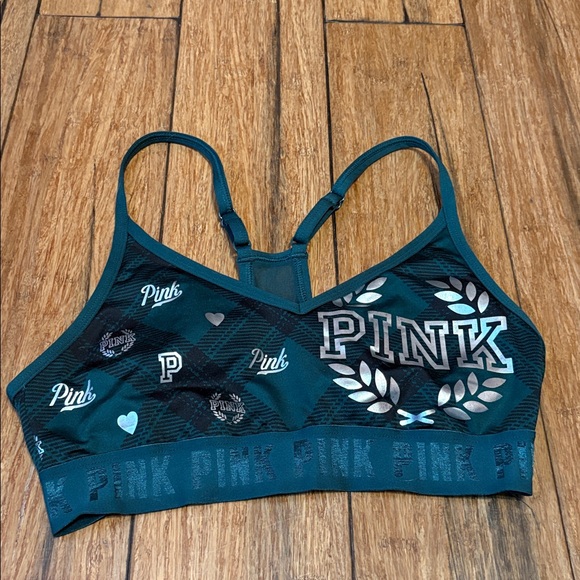 PINK Victoria's Secret Other - Victoria's Secret PINK Ultimate Lightly Lined Green Plaid Sports Bra Sz Small
